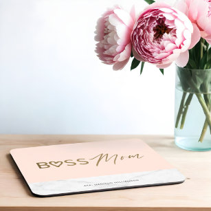 Modern Boss Mom Stylish Blush Pink, Gold & Marble Mouse Mat