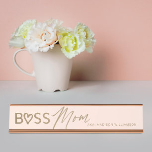 Modern Boss Mum Stylish Blush Pink & Gold Desk Name Plate