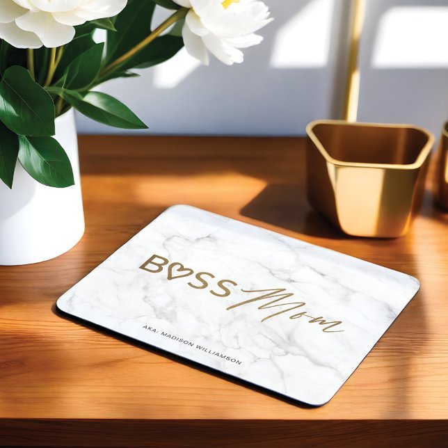 Modern Boss Mum Stylish Gold & White Grey Marble Mouse Mat (Modern Boss Mom Stylish Gold & White Grey Marble Mouse Pad)