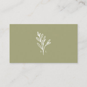 Modern Botanic Foliage Line-art Monogram Olive Business Card
