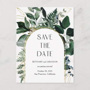 Modern Botanic Greenery QR code wedding save date Announcement Postcard