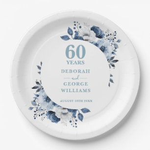 Modern Botanical 60th Diamond Wedding Anniversary Paper Plate
