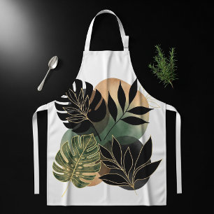 Modern Botanical Abstract Art Black and Gold Leave Apron