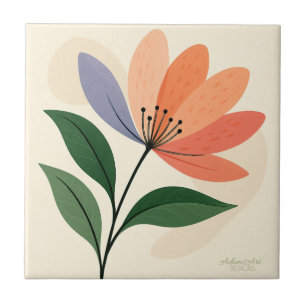 Modern Botanical Abstract Flower Art Tile