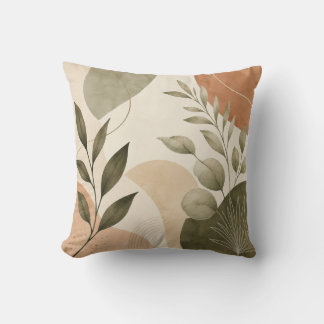 Modern Botanical Abstract Leaves Decorative Pillow