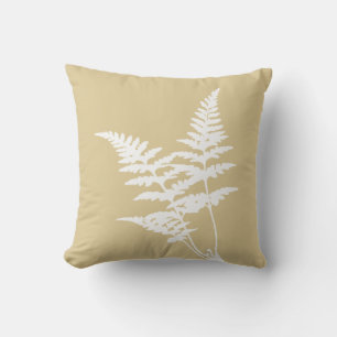 Modern Botanical Abstract White Fern on Beige Cushion