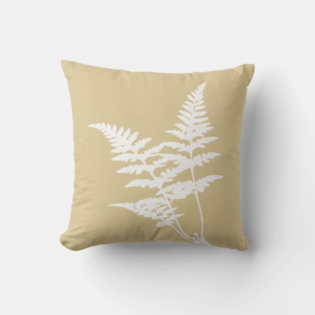 Modern Botanical Abstract White Fern on Beige Cushion (Front)
