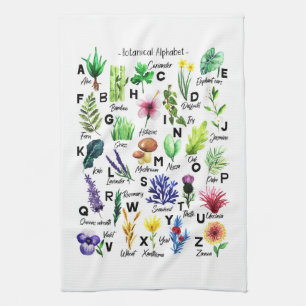 Modern Botanical Alphabet Floral Garden Tea Towel