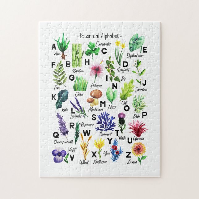 Modern Botanical Alphabet Floral Plants Jigsaw Puzzle (Vertical)