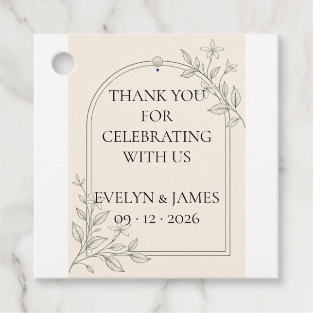 Modern Botanical Arch Wedding Favour Tags (Front)