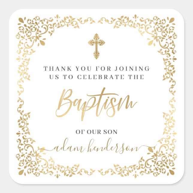 Modern Botanical Baptism Thank You Favour  Square Sticker (Front)