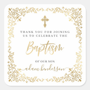 Modern Botanical Baptism Thank You Favour Square Sticker