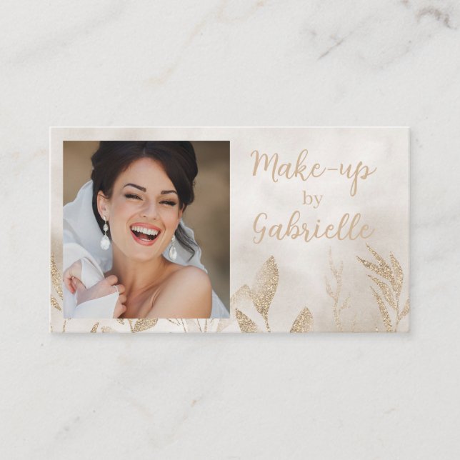 Modern Botanical Beige Boho Photo QR Code Script  Business Card (Front)