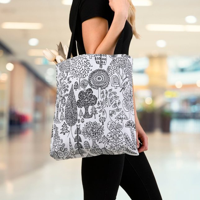 Modern Botanical Black and White Tree Pattern Tote Bag (Creator Uploaded)
