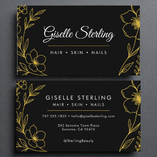 Modern Botanical Black Gold Name Typography Business Card
