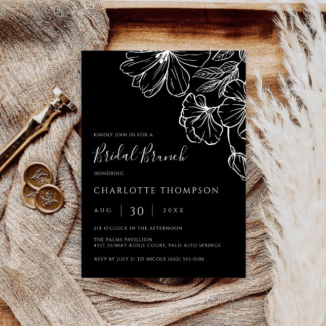Modern Botanical Black Line Art Bridal Brunch  Invitation (Creator Uploaded)