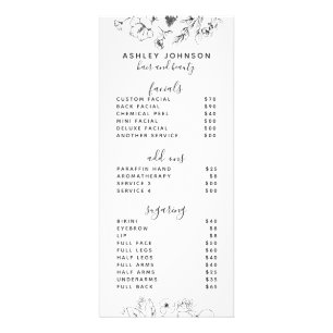 Modern Botanical Black & White Spa 3 Services Menu