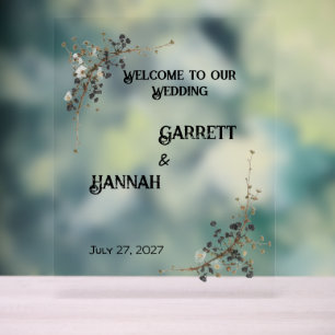 Modern Botanical Black& White Wedding Foam Board Acrylic Sign