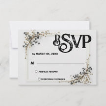 Modern Botanical Black& White Wedding RSVP