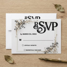 Modern Botanical Black& White Wedding RSVP