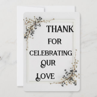 Modern Botanical Black&White wedding Thankyou Card
