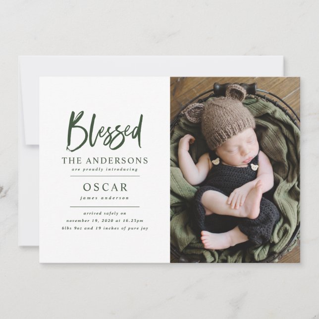 Modern botanical blessed Christmas photo (Front)