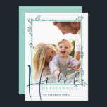 MODERN BOTANICAL blessings frame ferns mint navy b Holiday Card<br><div class="desc">by kat massard >>> www.simplysweetPAPERIE.com <<< An elegant, simple botanical photo design. Maximum area to display your beautiful family too! TIPS 1. To resize / reposition the photo hit the "customize it" button. 2. You can also change the fonts, move and add more text! NEED HELP GETTING YOUR PHOTO TO...</div>