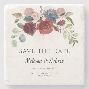 Modern Botanical Bloom Floral Save The Date Stone Coaster