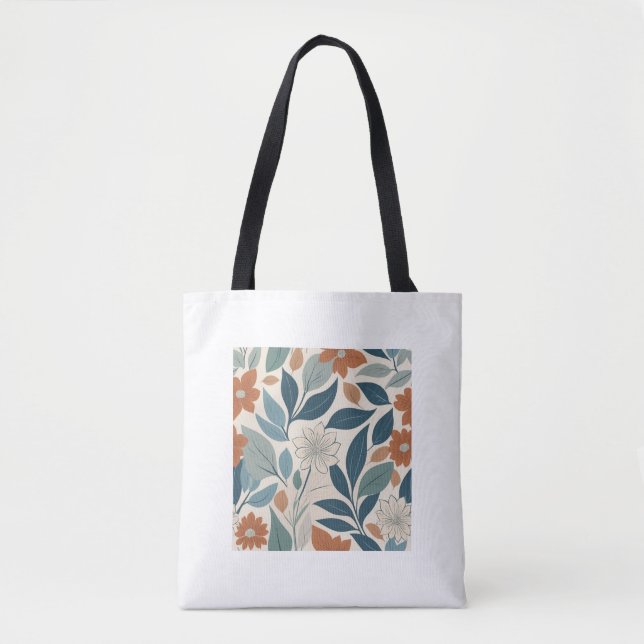 Modern Botanical Blooms – Terracotta & Blue Tote Bag (Front)