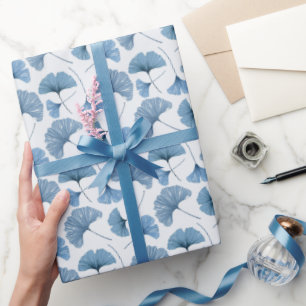 Modern Botanical Blue and White Wedding Wrapping Paper
