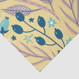 Modern Botanical Blue Floral Pattern on Beige Tissue Paper
