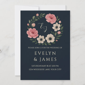 Modern Botanical Blue Wedding Invitation