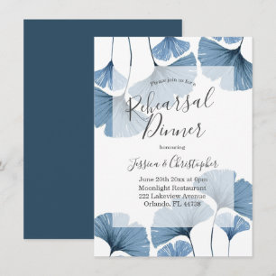 Modern Botanical Blue & White Rehearsal Dinner Invitation