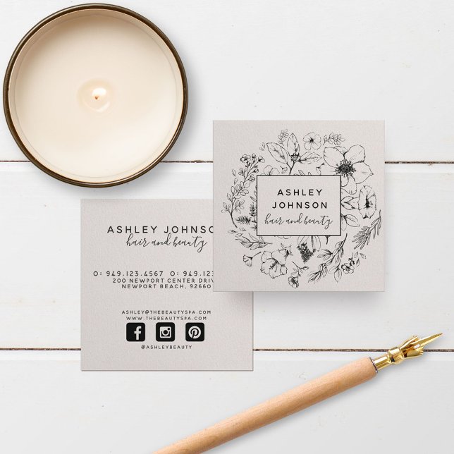Modern Botanical Blush and Black Hand Lettering Square Business Card (Creator Uploaded)