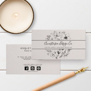 Modern Botanical Blush and Black Name Script Type Business Card