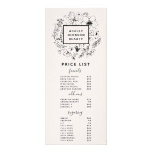 Modern Botanical Blush and Black Price List Rack Card