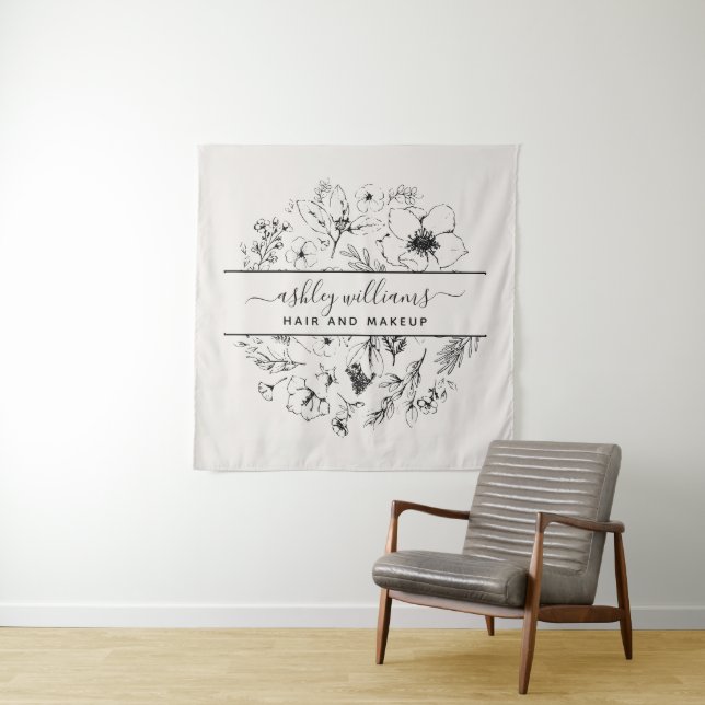 Modern Botanical Blush and Black Tapestry (In Situ)