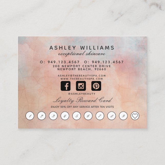 Modern Botanical Blush & Black 10 Visit Loyalty Bu Business Card (Back)