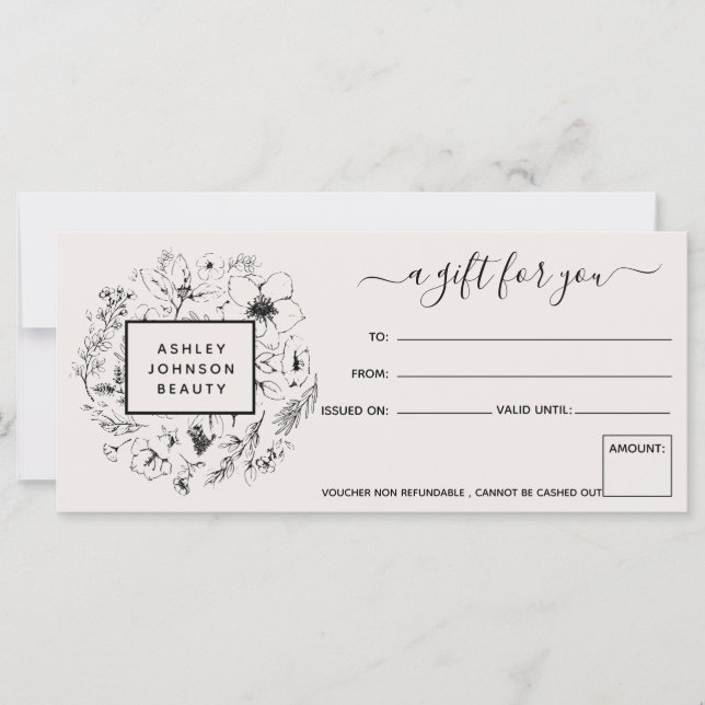 Modern Botanical Blush & Black Gift Certificate (Front)