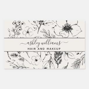 Modern Botanical Blush & Black Rectangular Sticker