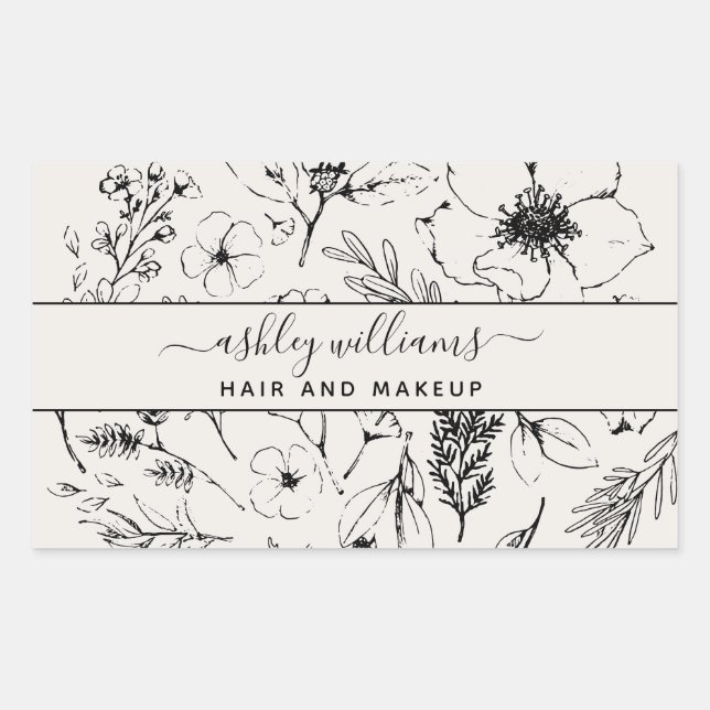 Modern Botanical Blush & Black Rectangular Sticker (Front)