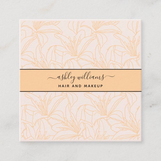Modern Botanical Blush Black Script Name Square Business Card (Front)