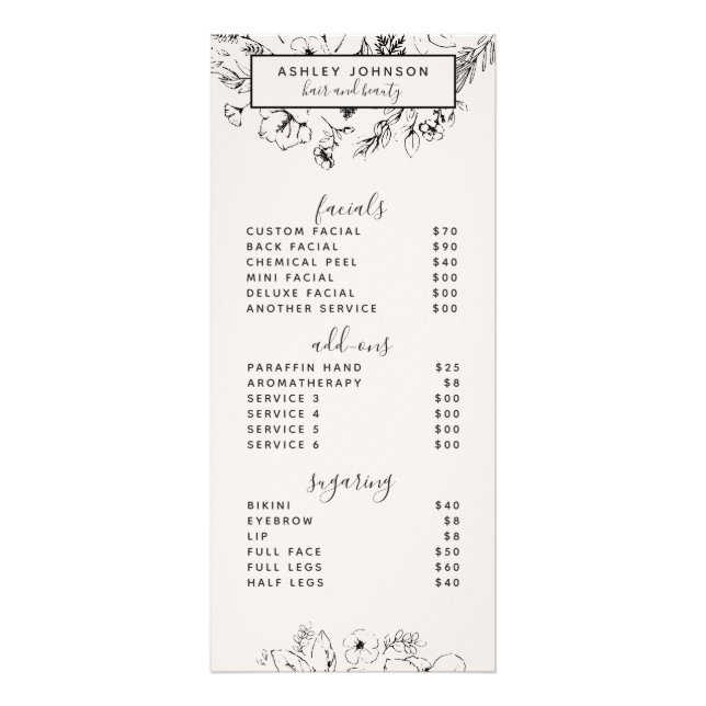 Modern Botanical Blush Black Spa 3 Services Menu 2 (Front)
