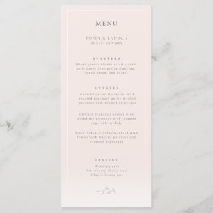Modern Botanical Blush Pink Wedding Menu
