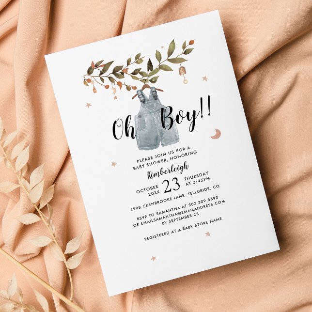 Modern Botanical Boho Boy Baby Shower Invitation (Oh Boy Boho Baby Shower Invitation)