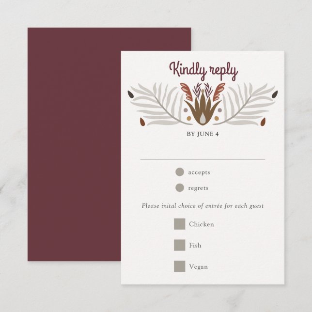 Modern Botanical Boho Meal Choice Wedding RSVP (Front/Back)
