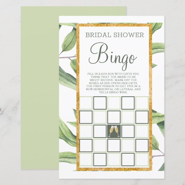 Modern Botanical Bridal Shower Bingo Game (Front/Back)