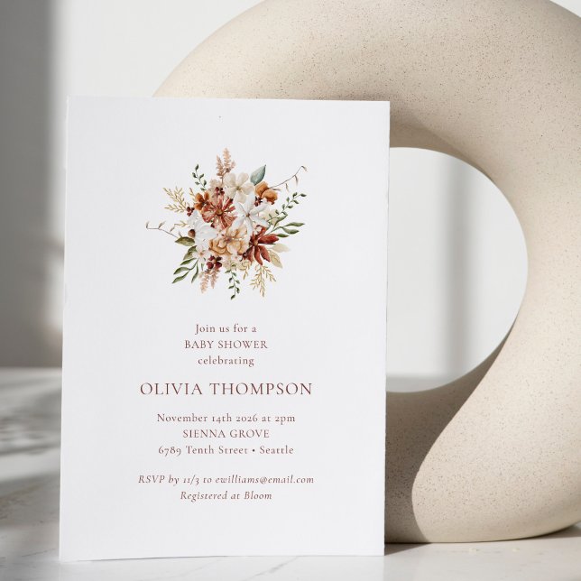 Modern Botanical Burgundy Bouquet Baby Shower Invitation (Creator Uploaded)