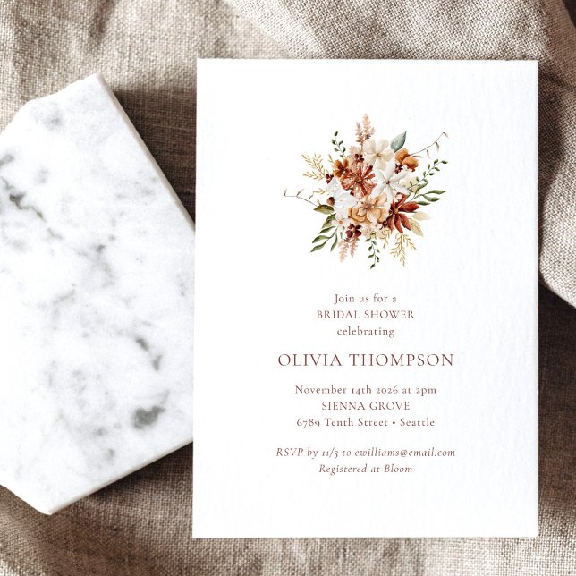 Modern Botanical Burgundy Bouquet Bridal Shower Invitation (Creator Uploaded)