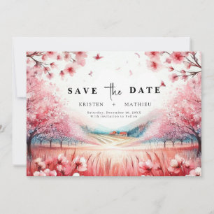 Modern Botanical Cherry Blossom Wedding Save The Date